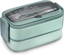 Lunch Box for Adults Kids, 2 Layer Leak Proof Bento Box with Utensils, 1400ML，UK