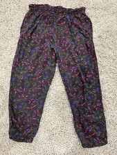 Vtg 90s Rayon Lounge Pants Floral Elastic Liz Thomas Medium Hippie Boho Street