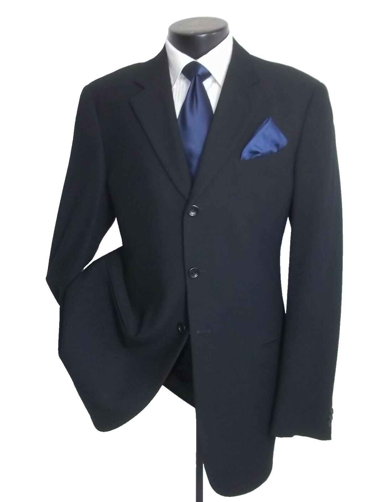 (( Armani Collezioni 3Button Solid Black Wool Bla… - image 3