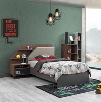 Modernes Kinderbett Mit Nachttisch Aus Holz In Grau Und Braun