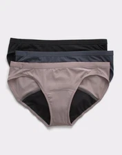 Hanes Women's Panties Bikini 3-Pack Fresh & Dry Leak Protection Liner Assorted