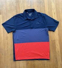 Under Armour Playoff Polo Shirt Mens Large Blue Red Colorblock Golf Heat Gear