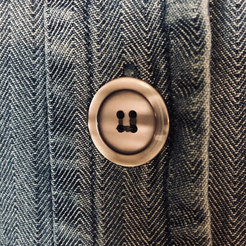 VTG Jeanology Denim Dress 10 Newport News Herringbone Midi Pockets Button L/SL - Image 3 of 4