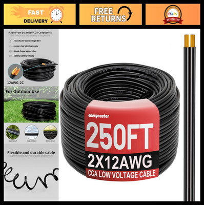 12AWG 250FT Low Voltage Electrical Wire - Flexible Black 2 Conductor Cable for L