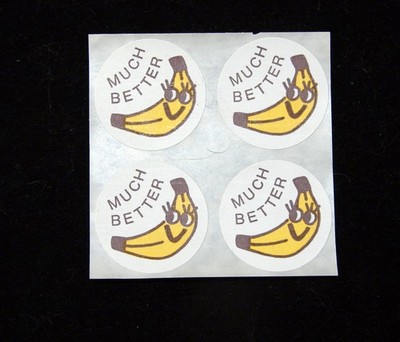 BLOCK OF 4 CTP 1977 MATTE SCRATCH & SNIFF STICKER *BANANA* MUCH BETTER VERSION