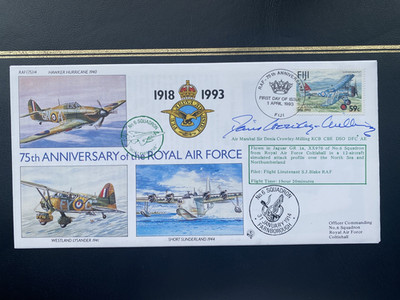 SIGNIERTER Air Marshal Sir Denis Crowley-Milling Benham RAF 75th FDC + Infokarte