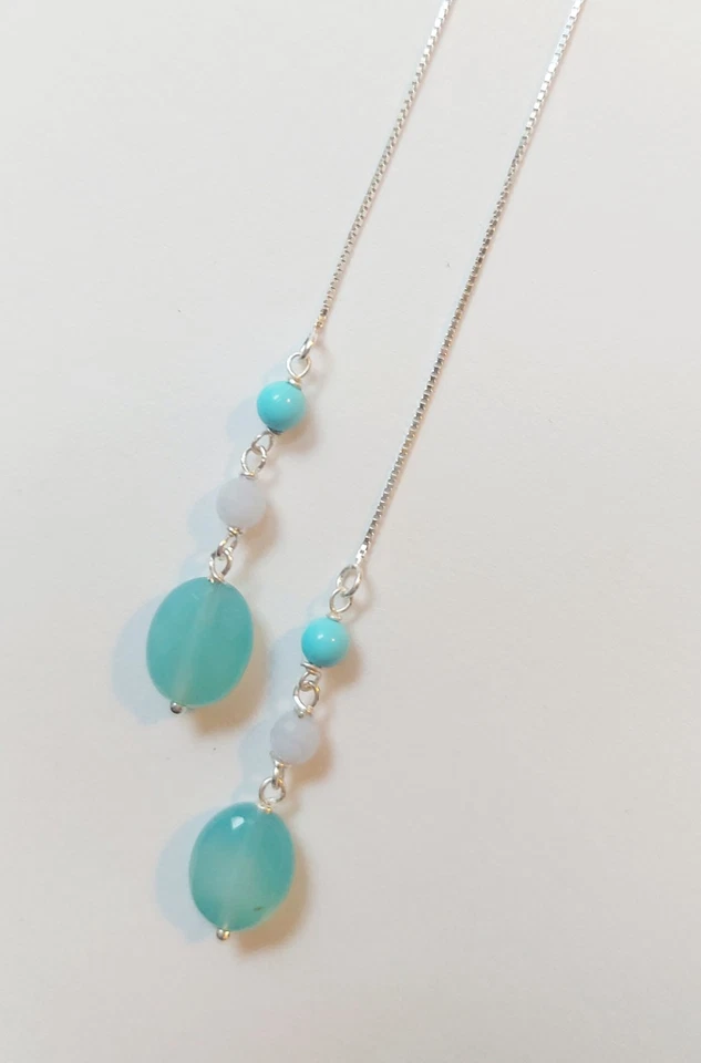 Orecchini in argento 925 con turchese, calcedonio e avventurina sfaccettata - Immagine 4 di 4