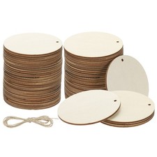 Wood Circles for Crafts, 3 Inch Pre-drilled Unfinished Wood with Rope, 60 Pcs