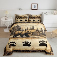 Bear Queen Bedding Set Hunting Cabin Lodge Comforter Set for Kids Boys Girls ...