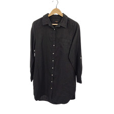 Quince Women 100% European Linen Maxi Shirt Dress Black M