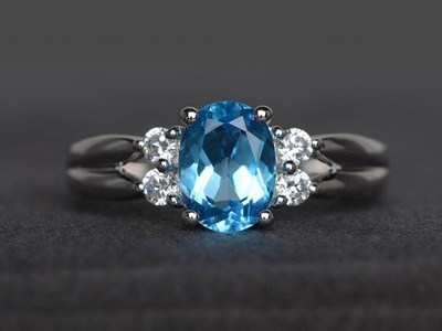 Blue Topaz Gemstone Ring 925 Sterling Silver Women Ring Duty Free