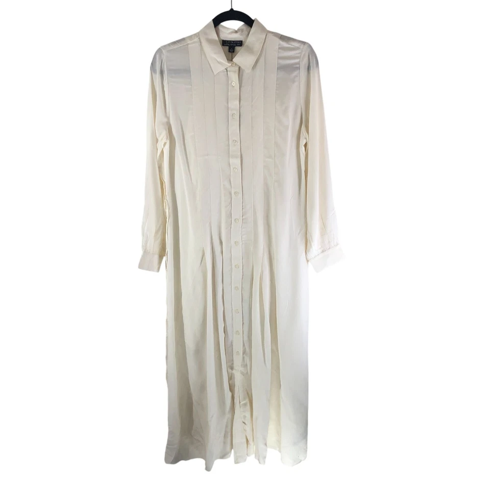 Camisa-Vestido J Crew Drapey Plisado Manga Larga Línea A Marfil 4 Foto 2 de 4