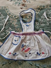 VTG 1950's Hand Embroidered Toddlers Full Bib Apron Girl/ Flowers Cotton Fabric