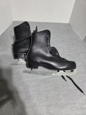 Vntg Black Ice Figure Ice Skates Men's Size 10 Steele Blades Winter Decoration 