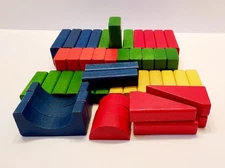 Colorful Wooden Building Blocks Various Shapes  46 pcs.  Over 2.5 lbs.   #1