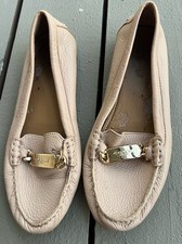 Coach Olive Leather Loafers Flats Taupe Nude Silver Horsebit Women s Size 8B.