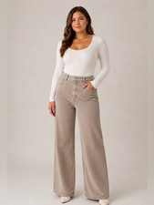 Good American Cord Good Skate Wide Leg Corduroy Pants Women  s Size 15 Plus Beige