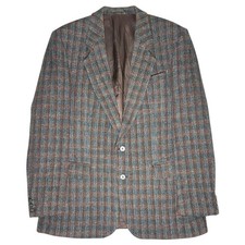 Centaur Harris Tweed Blazer Mens 46R Brown Blue Check Wool Sport Coat
