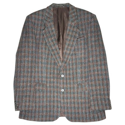 Centaur Harris Tweed Blazer Mens 46R Brown Blue Check Wool Sport Coat