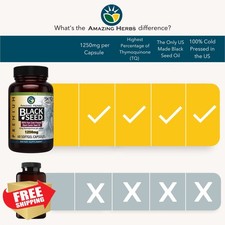 Amazing Herbs Black Seed Oil Capsules, 60ct, 1250mg, Cold Pressed