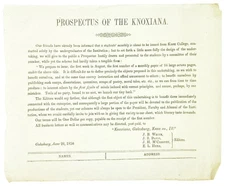 Knox College / [Broadside title] Prospectus for the Knoxiana / Illinois 1850 VG+