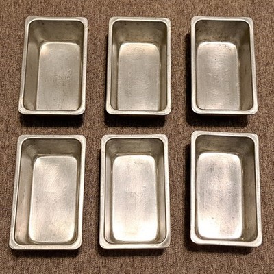 6X VINTAGE FOX BRAND SMALL TIN PLATED CAKE BAKING TRAY PAN, MINI LOAF, USA MADE