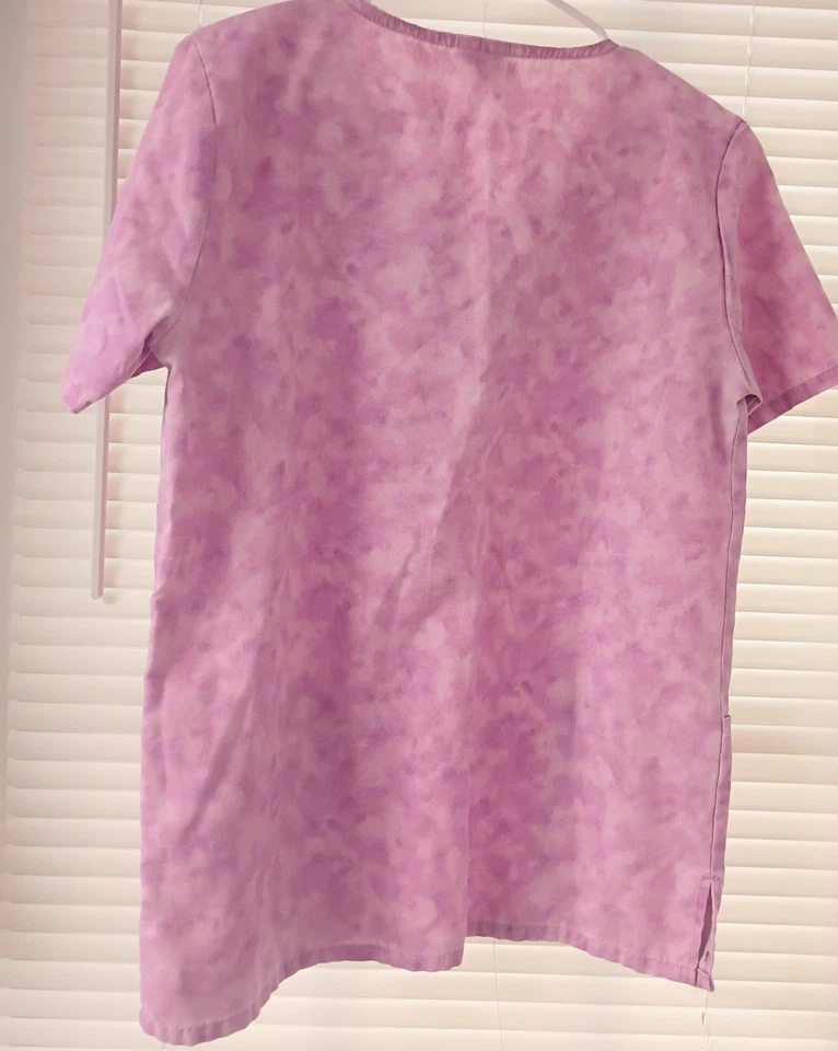 白色天鹅磨砂上衣 V 领白色和紫色领带染料 2 前口袋 XS 码 — 第 3/3 张图片