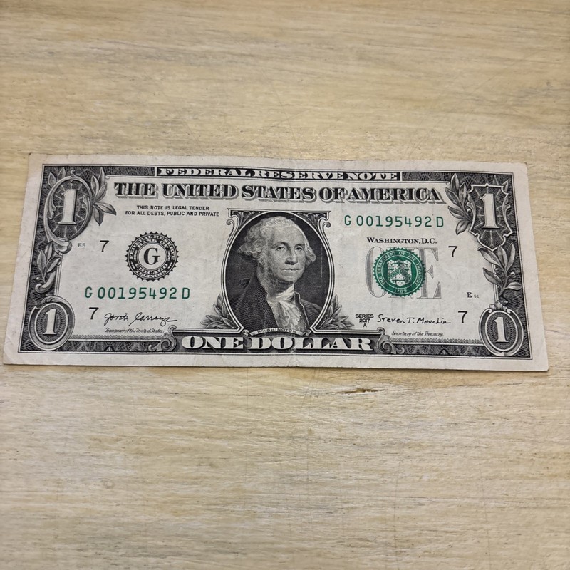 Birthday/Anniversary Note, 9/2/54 Fancy Serial # Dollar bill, G 00195492 D 2017A