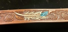 Southwestern " Navajo Feather " Hand Carved Turquoise Ranger Belt