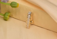 14K Yellow Gold Over 14g Dangle Belly Button Vertical Sparkle Diamond Navel Ring