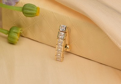 14K Yellow Gold Over 14g Dangle Belly Button Vertical Sparkle Diamond Navel Ring