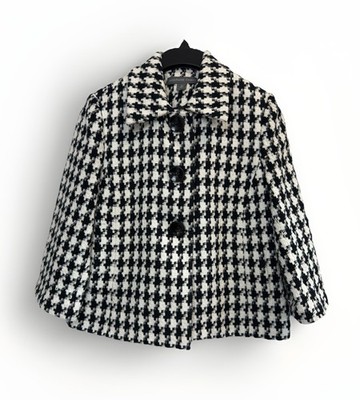Josephine Chaus Women s Size 6 Houndstooth Lined Jacket 3/4 Sleeve Black/White