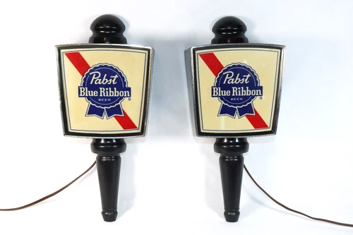 Vintage Pabst Blue Ribbon Beer Wall Sconce Lights Pair of Signs BOTH LAMPS WORK