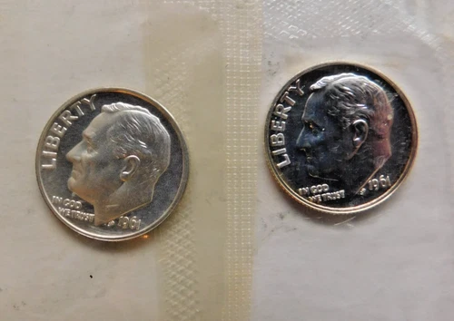 1961 x 2 Proof Roosevelt Dime 90% Silver United States Coins in Cello Lot of 2