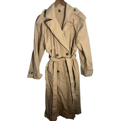 H&M Divided Womens Beige Cotton Twill Double Breasted Trench Coat Belted Size M