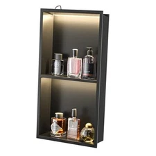 Stainless Steel Shower Led Niche Matte with Shelf with Light 2 24" X 12" Black