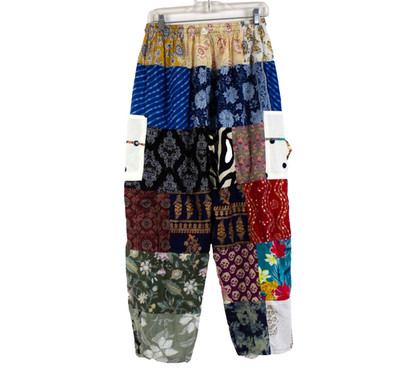 Ashley Taylor Patchwork Cotton Balloon Pants One Size Multicolor Pockets 