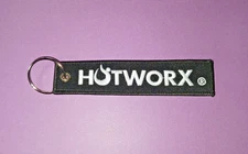 Hotworx Yoga 5" Embroidered Keychain Key Ring - White Black Double Sided