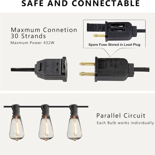 Outdoor Led String Light Plug in 50FT ST38 LED Lights with 25 Bulbs Shatterproof - Picture 6 of 19