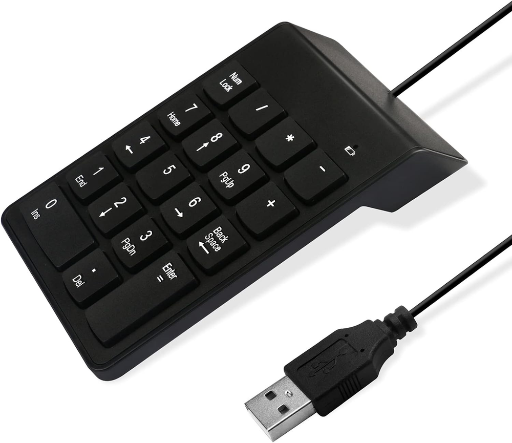 Portable USB Numeric Keypad for Laptops with 10 Keys, Wired and Compact Design