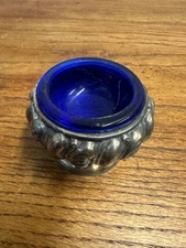 Antique Weidlich Brothers WB 3853 Silverplate Salt Cellar Cobalt Glass