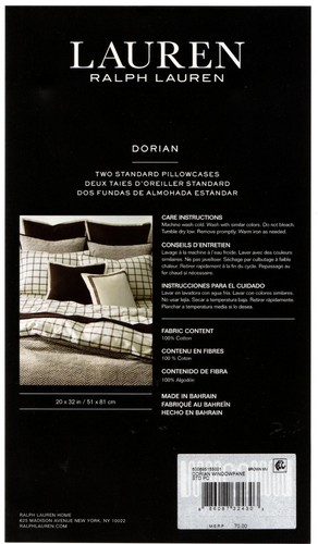 Ralph Lauren 2 Standard Pillowcases Dorian Windowpane Brown English Tudor Square - Picture 2 of 4