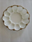 VTG Anchor Hocking Fire King Milk Glass Deviled Egg 10" Plate Gold Trim