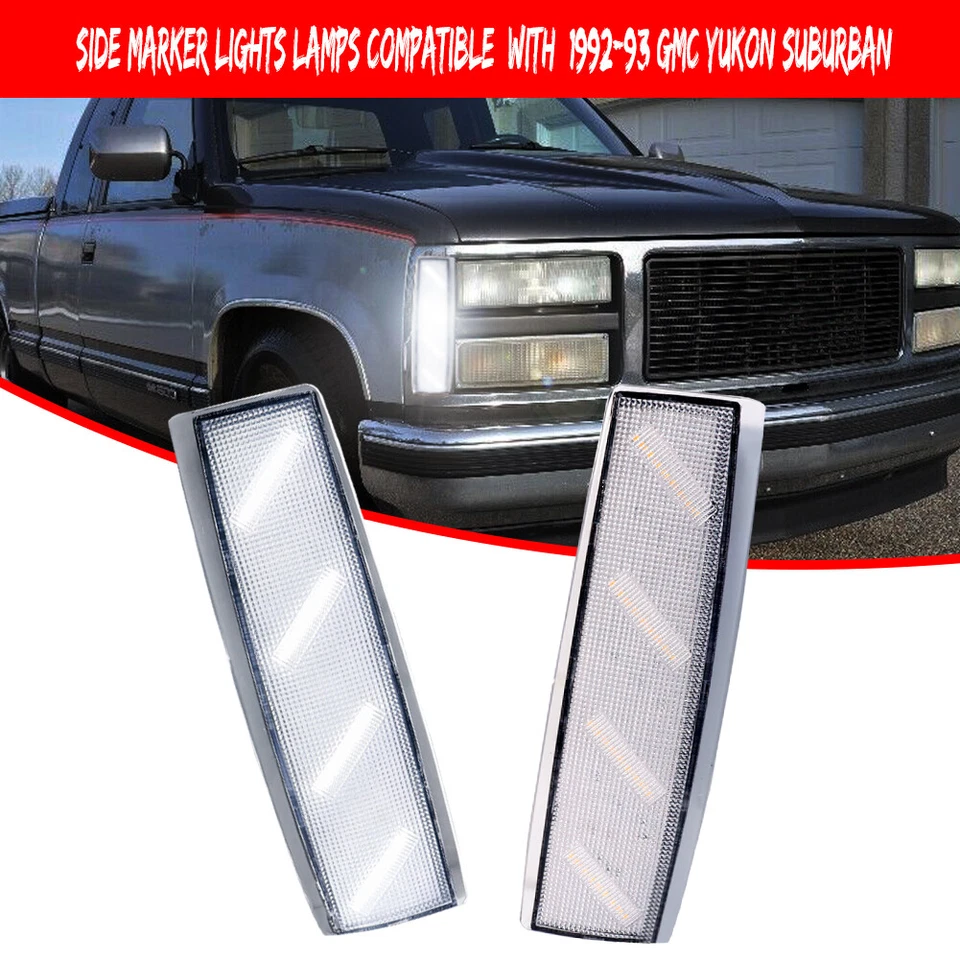 Clear Lens White Front Side Marker Corner Lights For 88-93 GMC K1500 K2500 K3500 - Image 2 of 4