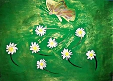 PAINTING,'BUTTERFLY & DAISIES',ABSTRACT EXPRESSIONISM,ACRYLIC,FREE SHIPPING!