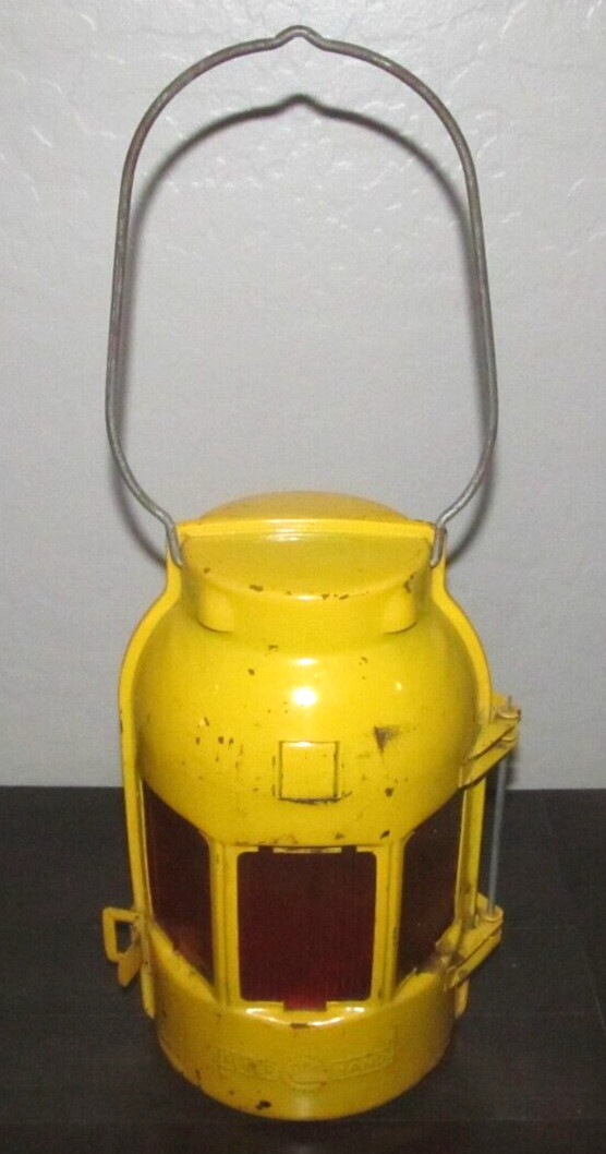 Vintage FEUERHAND KEROSENE LANTERN Yellow Metal Orange Lens Candle German