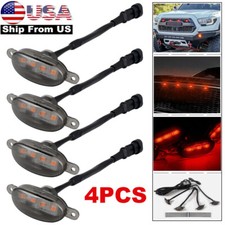 4pcs Universal Car Grille Lights Bright Red Led Grill Lights Wiring Harness