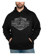 Harley-Davidson Men's Forged Bar  Shield Pullover Fleece Hoodie, Black