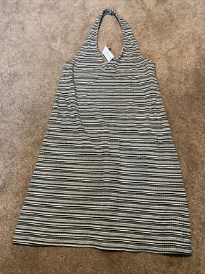 NWT Womens American Eagle Black Blue Striped Halter Dress Size Medium | eBay