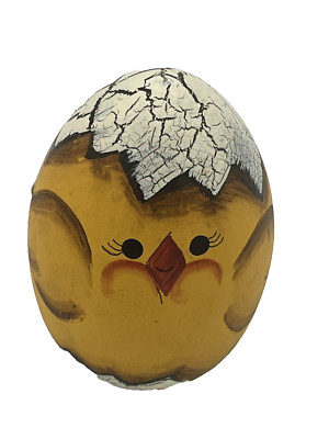 Wood Egg Chick Easter Hand Painted Chicken Hatching Farmhouse Decorative Kitchen